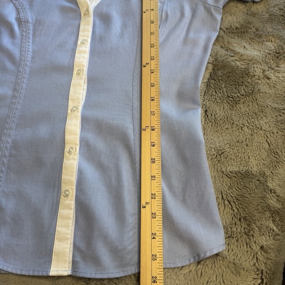 EXPRESS DESIGN STUDIO DRESS SHIRT WOMEN'S Sz M BUTTON-UP Blue With White Collar - Picture 13 of 16